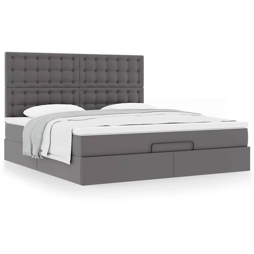 VidaXL Otomanski okvir kreveta s madracem sivi 160x200cm umjetna koža Slike