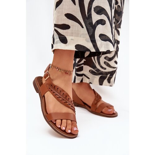 Boto Ladies sandals made of natural leather on a flat heel Zazoo Cene