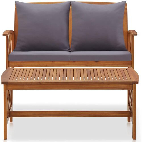  2-dijelna vrtna garnitura s jastucima masivno bagremovo drvo Siva Slike