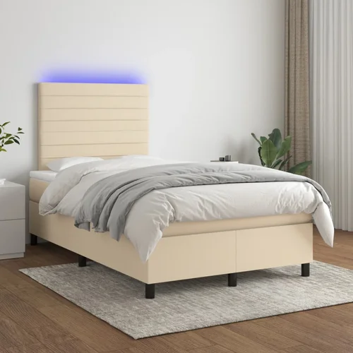 The Living Store Box spring postelja z vzmetnico LED krem 120x200 cm blago - Box Spring Postelja, (21516228)