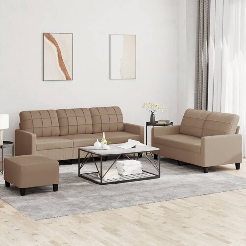  3-dijelni set sofa s jastucima boja cappuccina od umjetne kože Smeđa Cijene