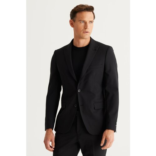 ALTINYILDIZ CLASSICS Men's Black Slim Fit Slim Fit Dovetail Collar Cordura Fabric Patterned Wool Suit Cene