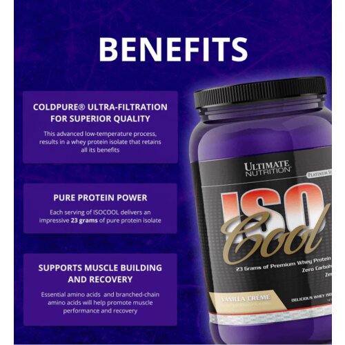Ultimate Nutrition iso cool &amp;ndash; hladno filtrisan izolat proteina za brzu apsorpciju - vanila 0.907kg Slike