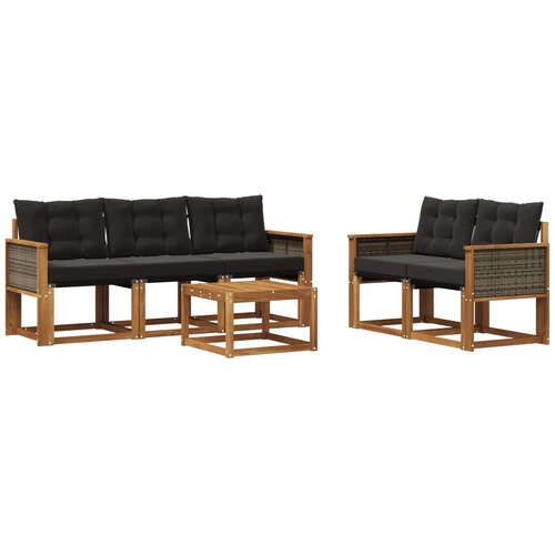 vidaXL Zunanja garnitura za sedenje z blazino 6 pcs Naravna in črna, (5000273078) Cene