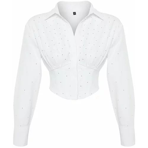 Trendyol White Body-Sitting Corset Detailed Shiny Jewelled Shirt