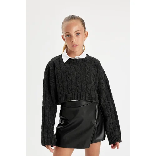 Defacto Girl's Crop Crew Neck Sweater