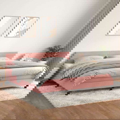  Box spring postelja z vzmetnico roza 200x200 cm žamet Cene