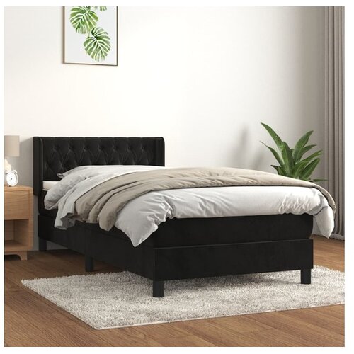  Box spring postelja z vzmetnico črna 90x200 cm žamet Cene