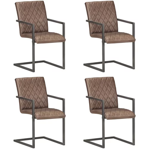  Konzolne blagovaonske stolice od prave kože 4 kom smeđe