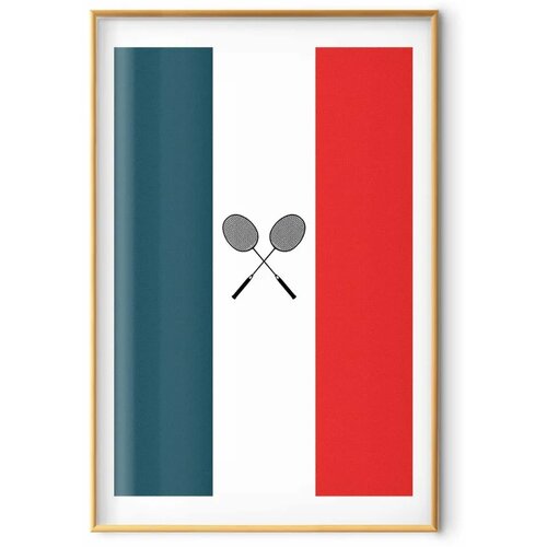  Plakat - French Flags and Black Badminton Rackets 40x60 Zlatni okvir s margom Slike