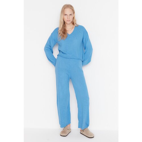 Trendyol Blue V-Neck Knitwear Bottom-Top Suit Slike