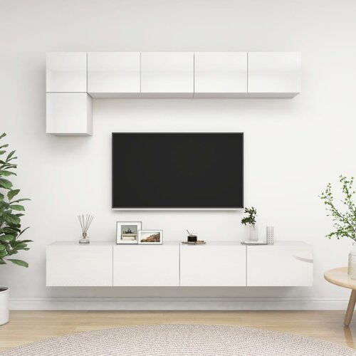  5-dijelni set TV ormarića visoki sjaj bijeli od iverice Slike