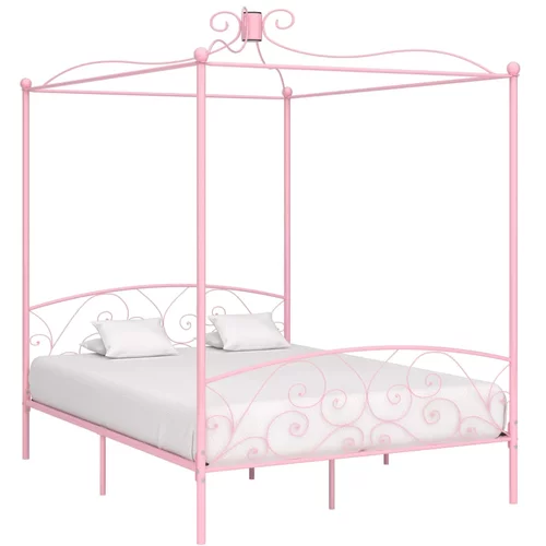  za krevet s nadstrešnicom ružičasti metalni 160 x 200 cm