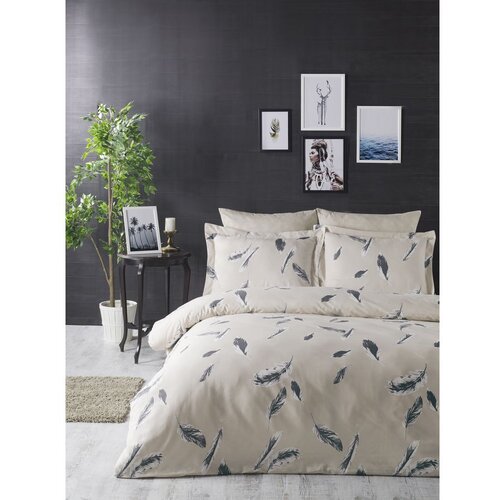  Feather CreamGrey Ranforce Single XXL Quilt Cover Set (DE) Cene