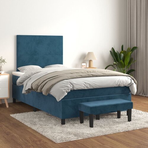 VidaXL Box spring postelja z vzmetnico temno modra 120x200 cm žamet Slike