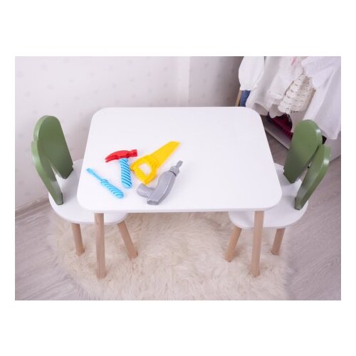 Hanah home dečiji sto i stolice bunny two chair set green white Slike