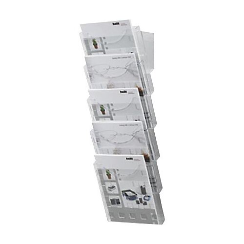 Helit Stensko držalo za prospekte, prozorno, 5 predelkov za format DIN A4, Vx&amp;Scaron;xG 578 x 240 x 150 mm, DE 2 kosa Slike