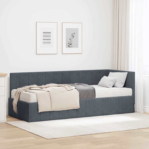 vidaXL Kutni okvir kreveta s madracem Tamno siva 80 x 200 cm Baršun Cene