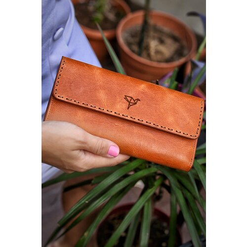 Garbalia Pavia Vintage Leather Saddlery Stitched Tan Portfolio Women's Wallet. Slike