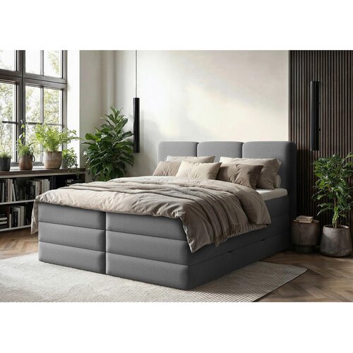 MID.YOU POSTELJA BOXSPRING 160 cm x 200 cm , les, tekstil, leseni material antracit Cene
