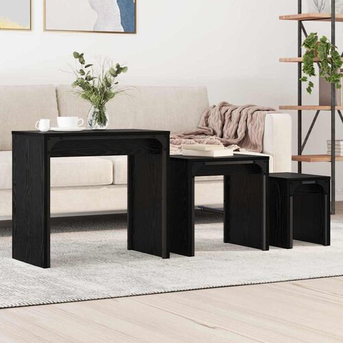 VidaXL Gnezdeći Kafić 3 pcs Crni hrast 60 x 35 x 56 cm Slike