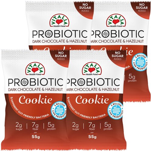 Vitalia probiotic kolačić, Crna čokolada i lešnik sa prelivom od mleče čokolade, 55g, 4 komada Slike