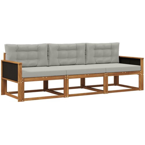  Set vanjskih sofa s jastukom 3 pcs Prirodna i Svjetlosiva Cene