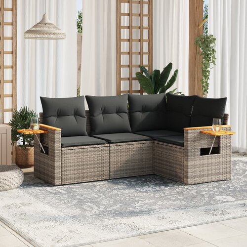 vidaXL 4-dijelni set vrtnih sofa od poliratana s jastucima sivi Cijene