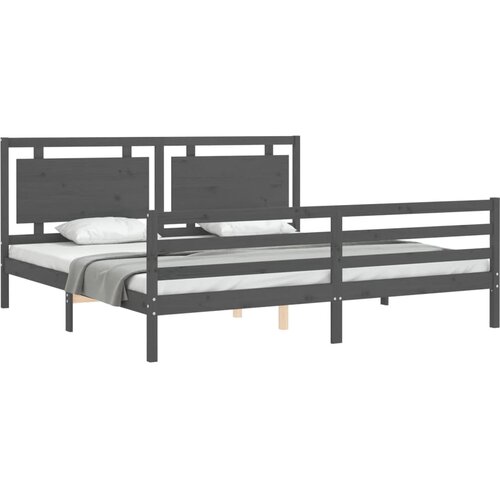  Okvir za krevet s uzglavljem sivi 200 x 200 cm od masivnog drva Slike