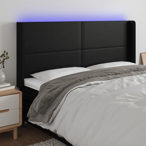 VidaXL LED posteljno vzglavje črno 163x16x118/128 cm umetno usnje Slike