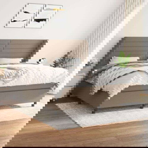  Box spring postelja z vzmetnico taupe 160x200 cm blago, (20893543) Slike
