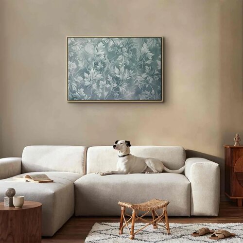  Slika - Ornaments in Worn Muted Turquoises: Delicate Plant Pattern 120x80 U prirodnom drvenom okviru Slike