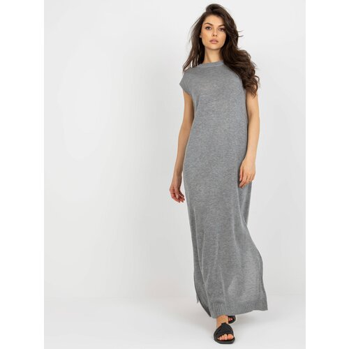 Fashion Hunters Gray summer knitted dress with slits Slike