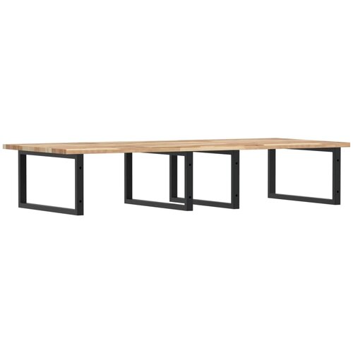  Zidna polica za umivaonik od čelika i masivnog bagremovog drva Smeđa 140 x 60 x 2 cm Slike