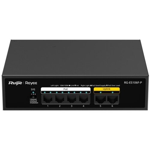 Ruijie Networks RG-ES106F-P network switch Unmanaged L2 Fast Ethernet (10 /100) Power over Ethernet (PoE) Black Cijene