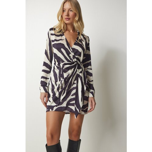  Women&amp;#039;s Cream Anthracite Patterned Flowy Lacing Detail Dress Slike