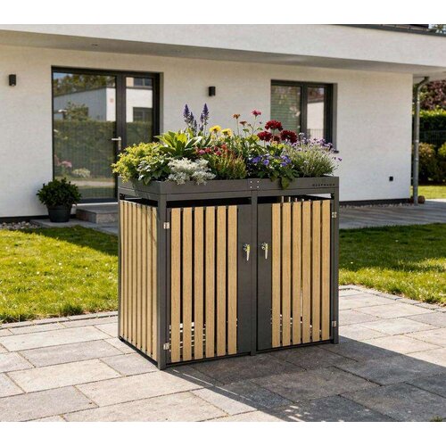  Westman - Spremi&amp;scaron;te za 2 kante za smeće s krovom za biljke Planta | 2x240L | 84x134x124 cm - BRANDED IN GERMANY Slike