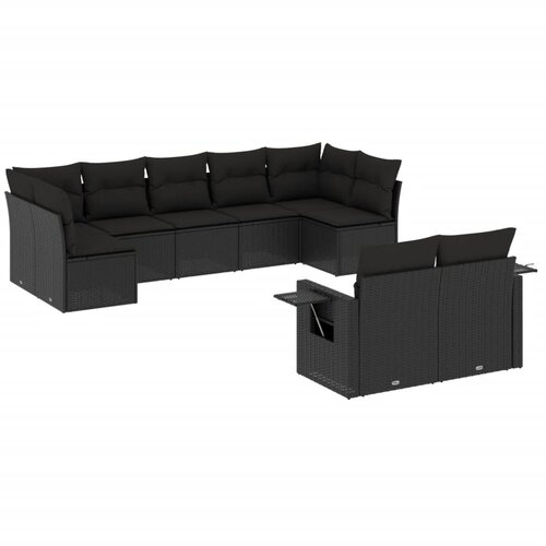  9-dijelni set vrtnih sofa s jastucima crni od poliratana Crna 85 x 62 x 69 cm Slike