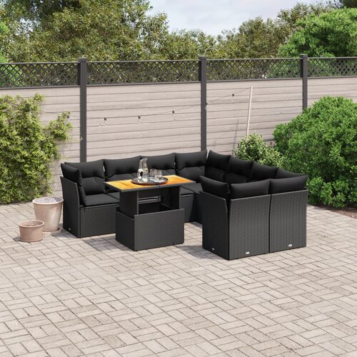 vidaXL 9-dijelni set vrtnih sofa s jastucima crni od poliratana Cijene