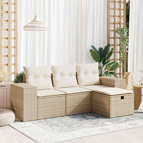 vidaXL 4-dijelni set vrtnih sofa s jastucima bež od poliratana Cijene