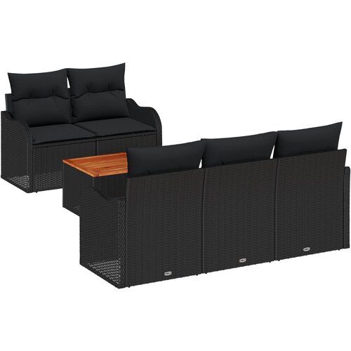 VidaXL set sofe za vrt od 6 dijelova s jastučićima crni poli ratan akacija, dvosjed vrtna sofa s pohranom i jastučićima crna poli ratan Slike