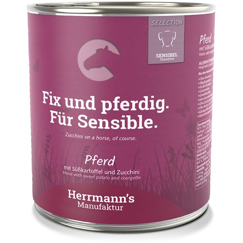 Herrmanns Varčno pakiranje Herrmann&amp;acute;s Menu brez žitaric 24 x 800 g - Konj z bio sladkim krompirjem in bio bučko Slike