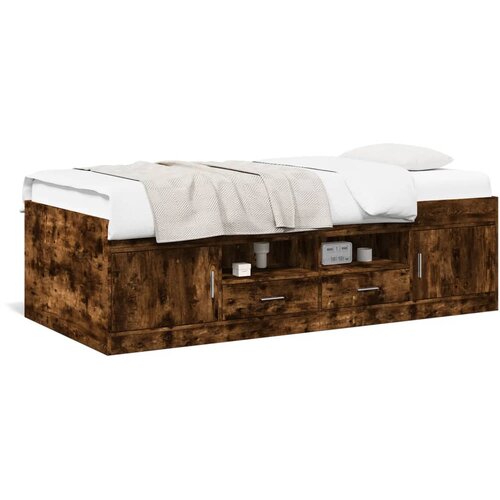 VidaXL Dnevni krevet s ladicama dimljena boja hrasta 100x200 cm drveni Slike