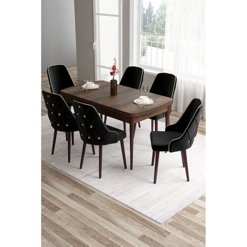 Hanah home trpezarijski set Tia, sto i 6 stolica, ploča u dekoru drveta Baroque, crna tkanina Babyface Cene
