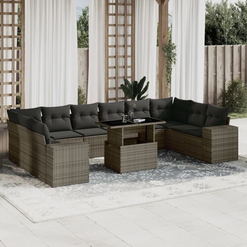 VidaXL 11-dijelni set vrtnih sofa od poliratana s jastucima sivi Slike