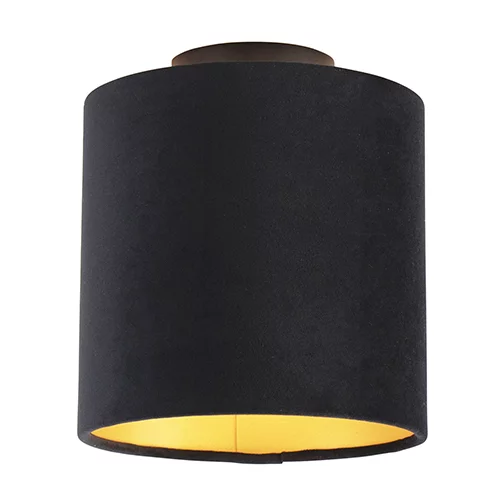 QAZQA Stropna svetilka z velur senco črna z zlatom 20 cm - kombinirana črna