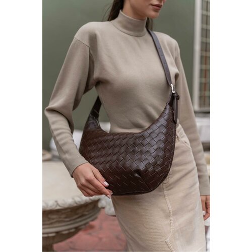 Madamra Women's Brown Knitted Pattern Big Bag Slike