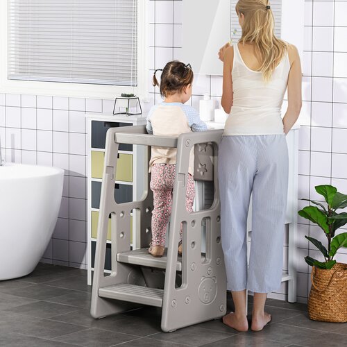 HOMCOM Otroški stolp z lestvijo z nastavljivo višino v treh ravneh, HDPE brez vonja, 47x47x90cm, siva, (20755638) Cene