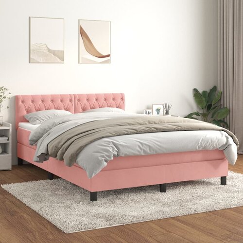 VidaXL Box spring postelja z vzmetnico roza 140x200 cm žamet Slike