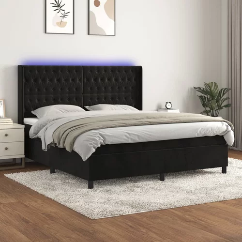 vidaXL Box spring postelja z vzmetnico LED črna 180x200 cm žamet